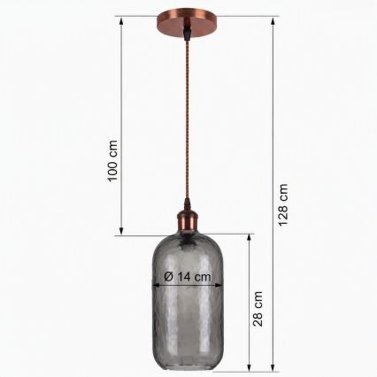 Brilagi - LED полилей на кабел RETRO GLASS 1xE27/60W/230V Ø 14 cm меден/димчато сив