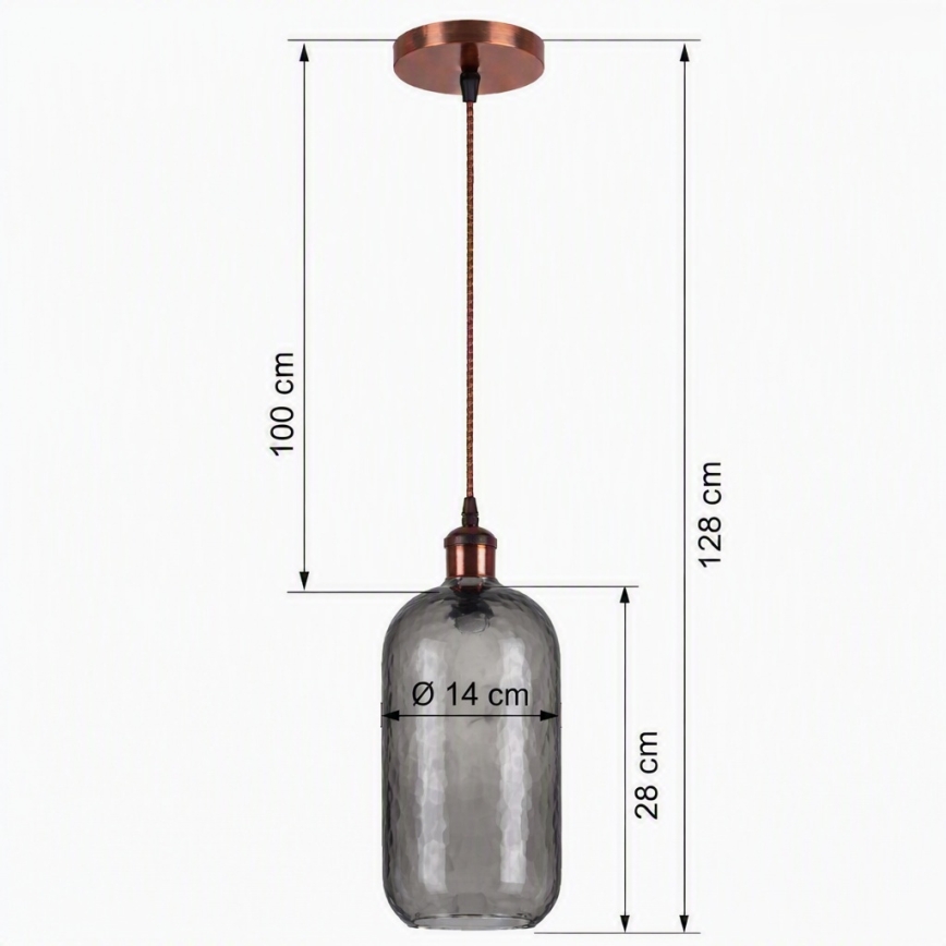 Brilagi - LED полилей на кабел RETRO GLASS 1xE27/60W/230V Ø 14 cm меден/димчато сив