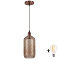 Brilagi - LED полилей на кабел RETRO GLASS 1xE27/60W/230V Ø 14 см меден/димно кафяв