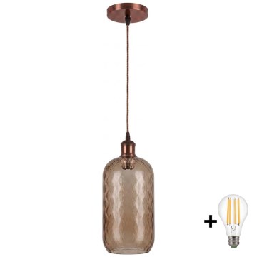 Brilagi - LED полилей на кабел RETRO GLASS 1xE27/60W/230V Ø 14 см меден/димно кафяв