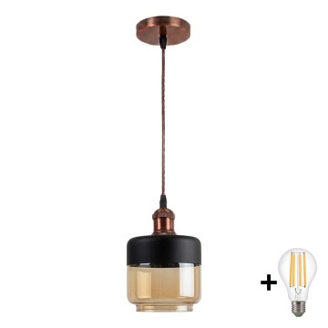 Brilagi - LED полилей на кабел RETRO GLASS 1xE27/60W/230V Ø 14 см меден/опушен бежов/черен