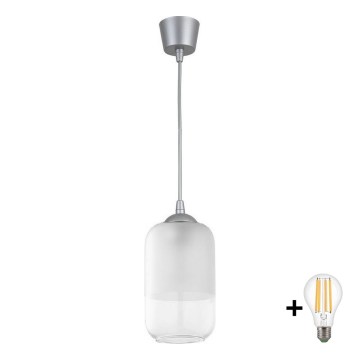 Brilagi - LED полилей на кабел RETRO GLASS 1xE27/60W/230V, Ø 14 см, сребрист/бял