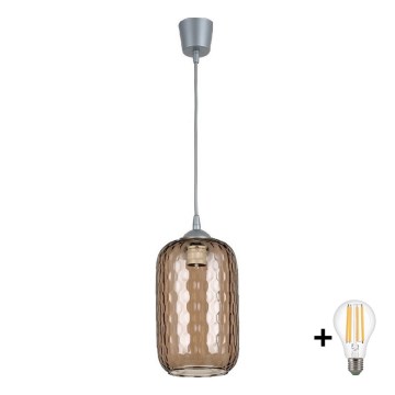 Brilagi - LED полилей на кабел RETRO GLASS 1xE27/60W/230V, Ø 14 см, сребрист/димчато кафяв