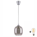 Brilagi - LED полилей на кабел RETRO GLASS 1xE27/60W/230V Ø 14 см сребрист/димно сив