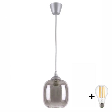 Brilagi - LED полилей на кабел RETRO GLASS 1xE27/60W/230V Ø 14 см сребрист/димно сив