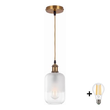 BRILAGI - LED полилей на кабел RETRO GLASS 1xE27/60W/230V Ø 14 см златист/бял