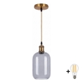 BRILAGI - LED полилей на кабел RETRO GLASS 1xE27/60W/230V Ø 14 см златист/опушено сиво