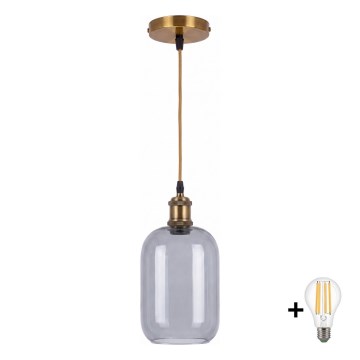 BRILAGI - LED полилей на кабел RETRO GLASS 1xE27/60W/230V Ø 14 см златист/опушено сиво