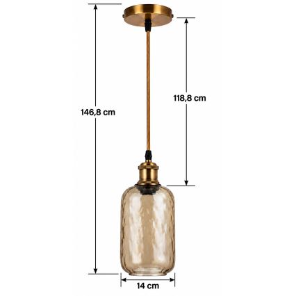 BRILAGI - LED Полилей на кабел RETRO GLASS 1xE27/60W/230V pr. 14 cm златист/опушен кафяв