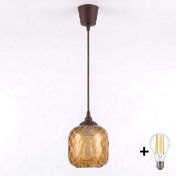 Brilagi - LED полилей на кабел RETRO GLASS 1xE27/60W/230V Ø 14 см кафяв/димно-кафяв