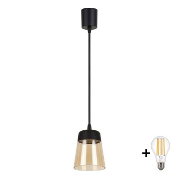 Brilagi - LED полилей на кабел RETRO GLASS 1xE27/60W/230V Ø 15,5 см черно/димно бежово