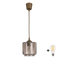 Brilagi - LED полилей на кабел RETRO GLASS 1xE27/60W/230V Ø 15 cm кафяв/опушено бежово