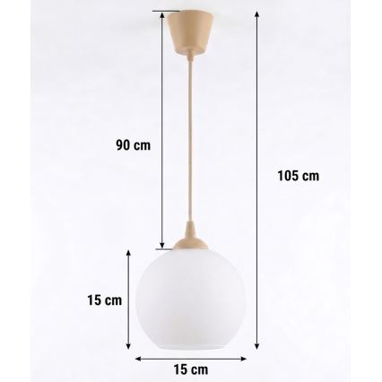Brilagi - LED полилей на кабел RETRO GLASS 1xE27/60W/230V Ø 15 см бежово/бяло