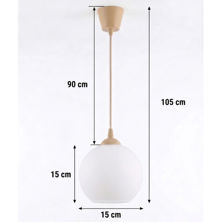 Brilagi - LED полилей на кабел RETRO GLASS 1xE27/60W/230V Ø 15 см бежово/бяло