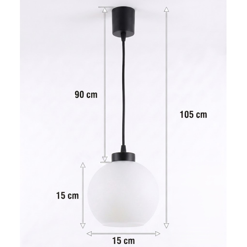 Brilagi - LED полилей на кабел RETRO GLASS 1xE27/60W/230V Ø 15 см черен/бял