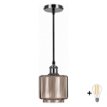 BRILAGI - LED полилей на кабел RETRO GLASS 1xE27/60W/230V Ø 15 см черен/опушено бежово