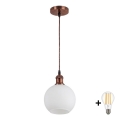 Brilagi - LED полилей на кабел RETRO GLASS 1xE27/60W/230V Ø 15 см меден/бял