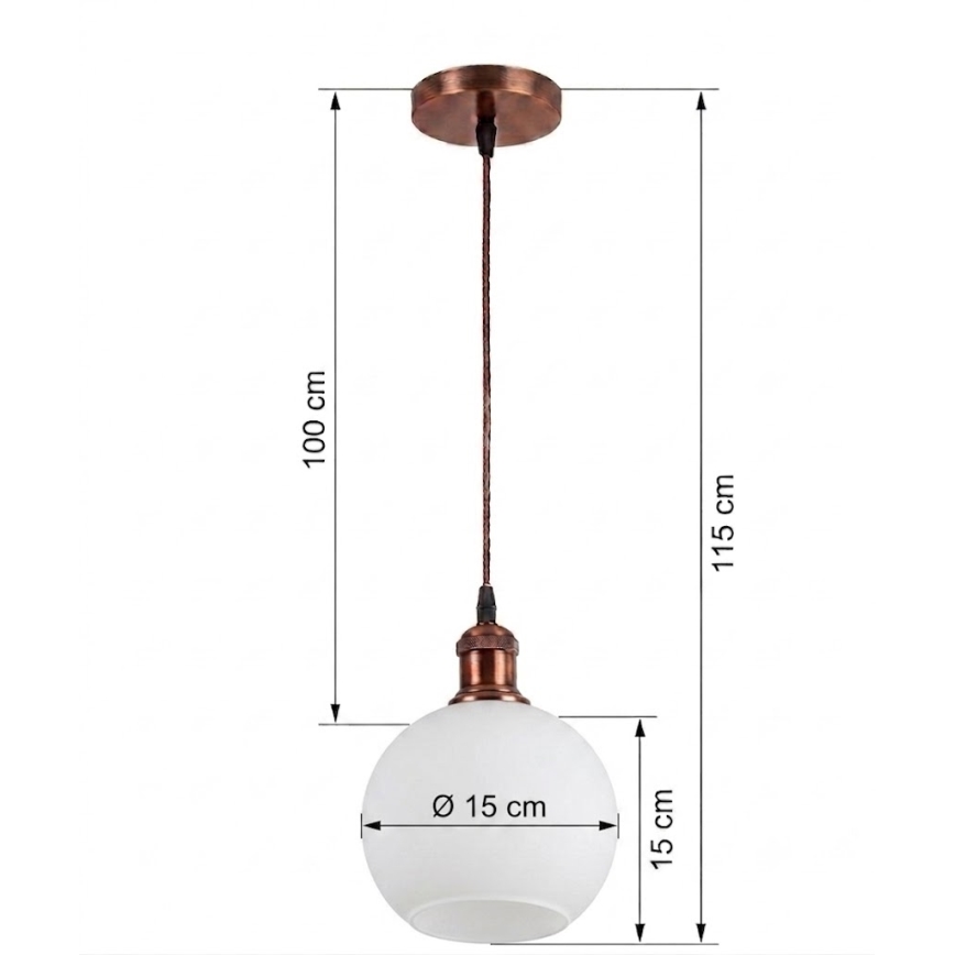 BRILAGI - LED полилей на кабел RETRO GLASS 1xE27/60W/230V Ø 15 см меден/бял
