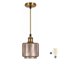 BRILAGI - LED полилей на кабел RETRO GLASS 1xE27/60W/230V Ø 15 см златист/димно бежов