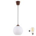 Brilagi - LED полилей на кабел RETRO GLASS 1xE27/60W/230V Ø 15 см кафяв/бял