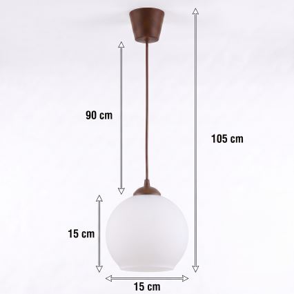 Brilagi - LED полилей на кабел RETRO GLASS 1xE27/60W/230V Ø 15 см кафяв/бял