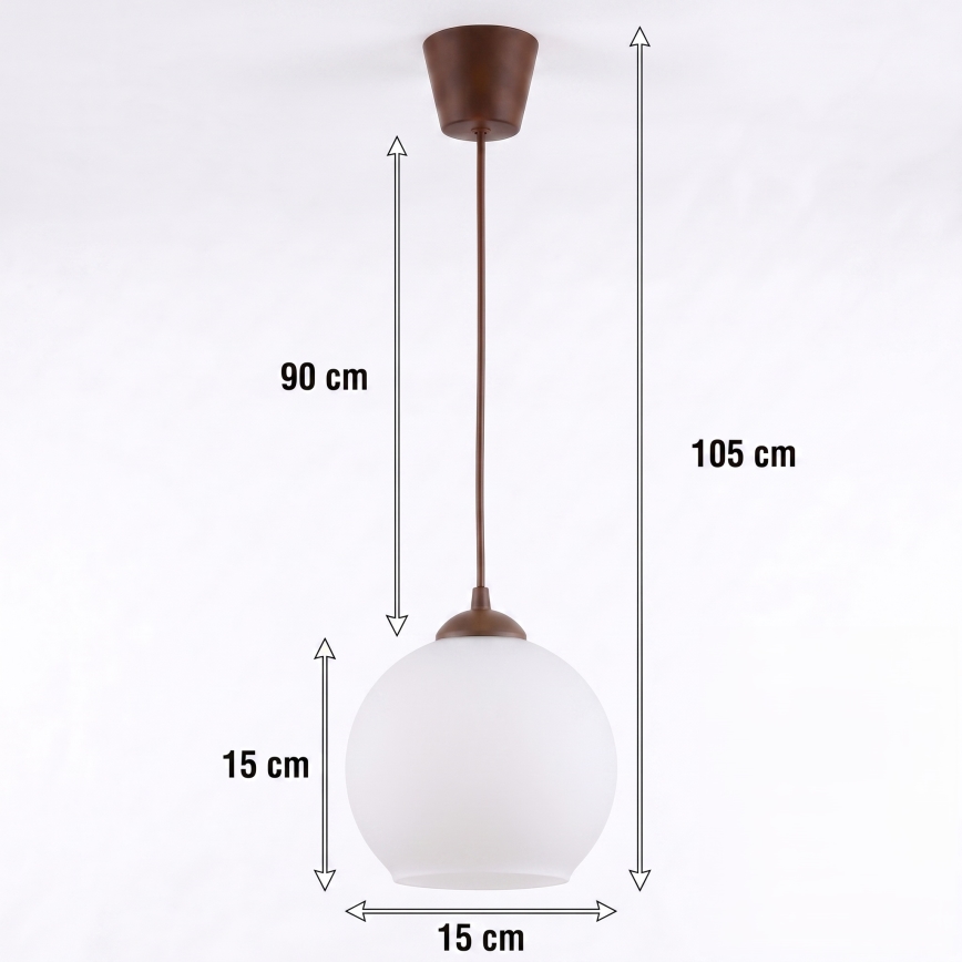 Brilagi - LED полилей на кабел RETRO GLASS 1xE27/60W/230V Ø 15 см кафяв/бял