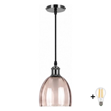 BRILAGI - LED полилей на кабел RETRO GLASS 1xE27/60W/230V Ø 17 cm черен/димчато бежов