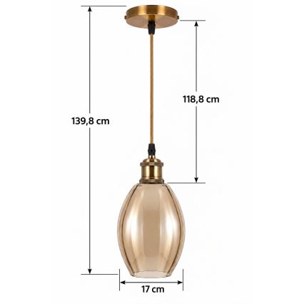 BRILAGI - LED полилей на кабел RETRO GLASS 1xE27/60W/230V Ø 17 см златист/димно бежов