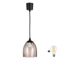 Brilagi - LED полилей на кабел RETRO GLASS 1xE27/60W/230V Ø 17 см черен/опушено бежово