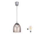 Brilagi - LED полилей на кабел RETRO GLASS 1xE27/60W/230V Ø 17 см сребрист/опушено бежово
