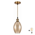 BRILAGI - LED полилей на кабел RETRO GLASS 1xE27/60W/230V Ø 17 см златист/димно бежов