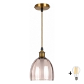 BRILAGI - LED полилей на кабел RETRO GLASS 1xE27/60W/230V Ø 17 см златисто/опушено бежово