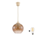 Brilagi - LED полилей на кабел RETRO GLASS 1xE27/60W/230V Ø 18 cm бежово/опушено кафяво