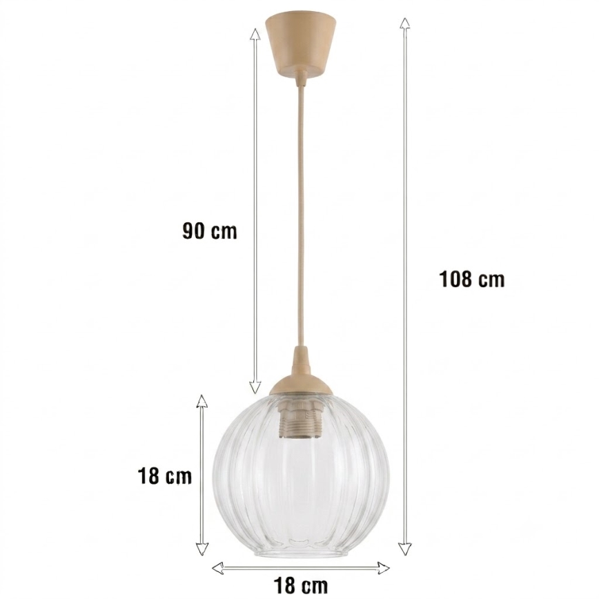 Brilagi - LED полилей на кабел RETRO GLASS 1xE27/60W/230V Ø 18 см бежов/прозрачен