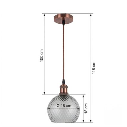 Brilagi - LED полилей на кабел RETRO GLASS 1xE27/60W/230V Ø 18 см бял/димно сив