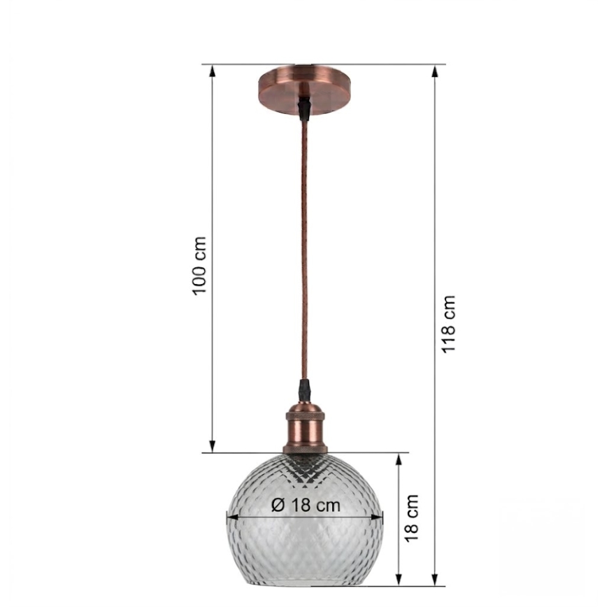 Brilagi - LED полилей на кабел RETRO GLASS 1xE27/60W/230V Ø 18 см бял/димно сив