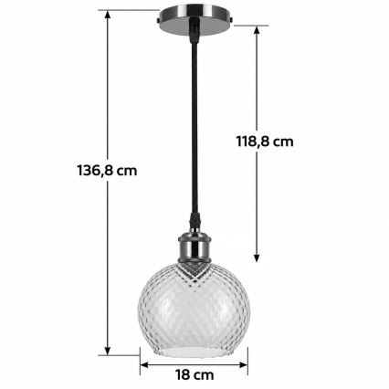 BRILAGI - LED полилей на кабел RETRO GLASS 1xE27/60W/230V Ø 18 см черен/димно сив