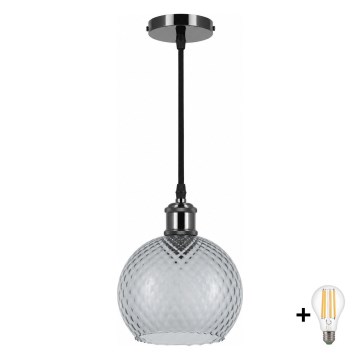 BRILAGI - LED полилей на кабел RETRO GLASS 1xE27/60W/230V Ø 18 см черен/димно сив
