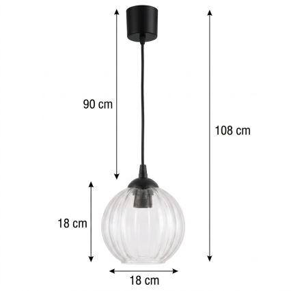 Brilagi - LED полилей на кабел RETRO GLASS 1xE27/60W/230V Ø 18 см черен/прозрачен