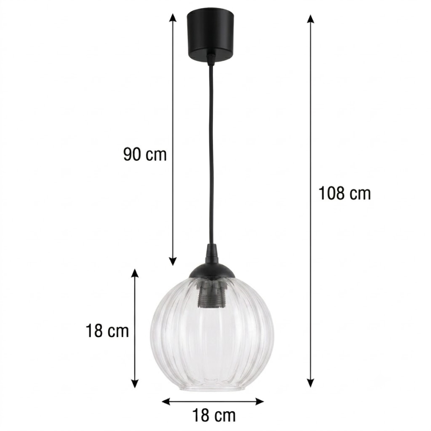 Brilagi - LED полилей на кабел RETRO GLASS 1xE27/60W/230V Ø 18 см черен/прозрачен