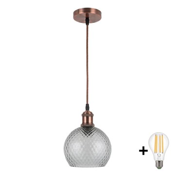 Brilagi - LED полилей на кабел RETRO GLASS 1xE27/60W/230V Ø 18 см медно/опушено сиво