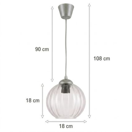 Brilagi - LED полилей на кабел RETRO GLASS 1xE27/60W/230V Ø 18 см сребрист/прозрачен