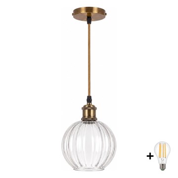 BRILAGI - LED полилей на кабел RETRO GLASS 1xE27/60W/230V Ø 18 см златен/прозрачен