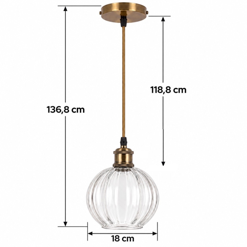 BRILAGI - LED полилей на кабел RETRO GLASS 1xE27/60W/230V Ø 18 см златен/прозрачен