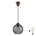 Brilagi - LED полилей на кабел RETRO GLASS 1xE27/60W/230V Ø 18 см кафяв/димно сив
