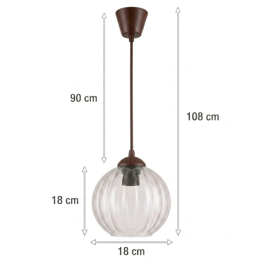 Brilagi - LED полилей на кабел RETRO GLASS 1xE27/60W/230V Ø 18 см кафяв/прозрачен