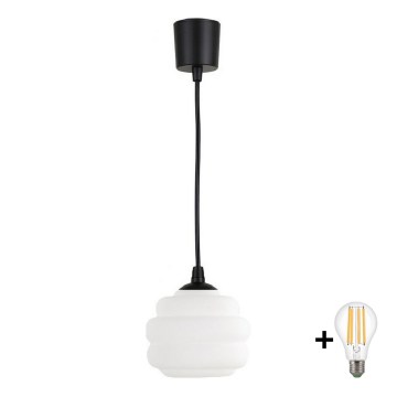 Brilagi - LED полилей на кабел RETRO GLASS 1xE27/60W/230V Ø 20 cm черен/бял