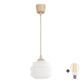 Brilagi - LED полилей на кабел RETRO GLASS 1xE27/60W/230V Ø 20 см бежово/бяло