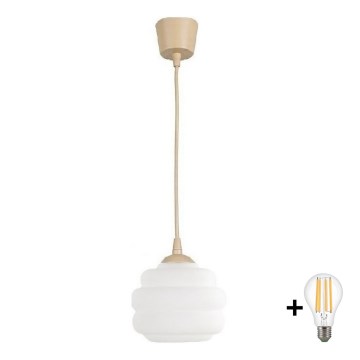 Brilagi - LED полилей на кабел RETRO GLASS 1xE27/60W/230V Ø 20 см бежово/бяло