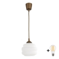 Brilagi - LED полилей на кабел RETRO GLASS 1xE27/60W/230V Ø 20 см кафяв/бял